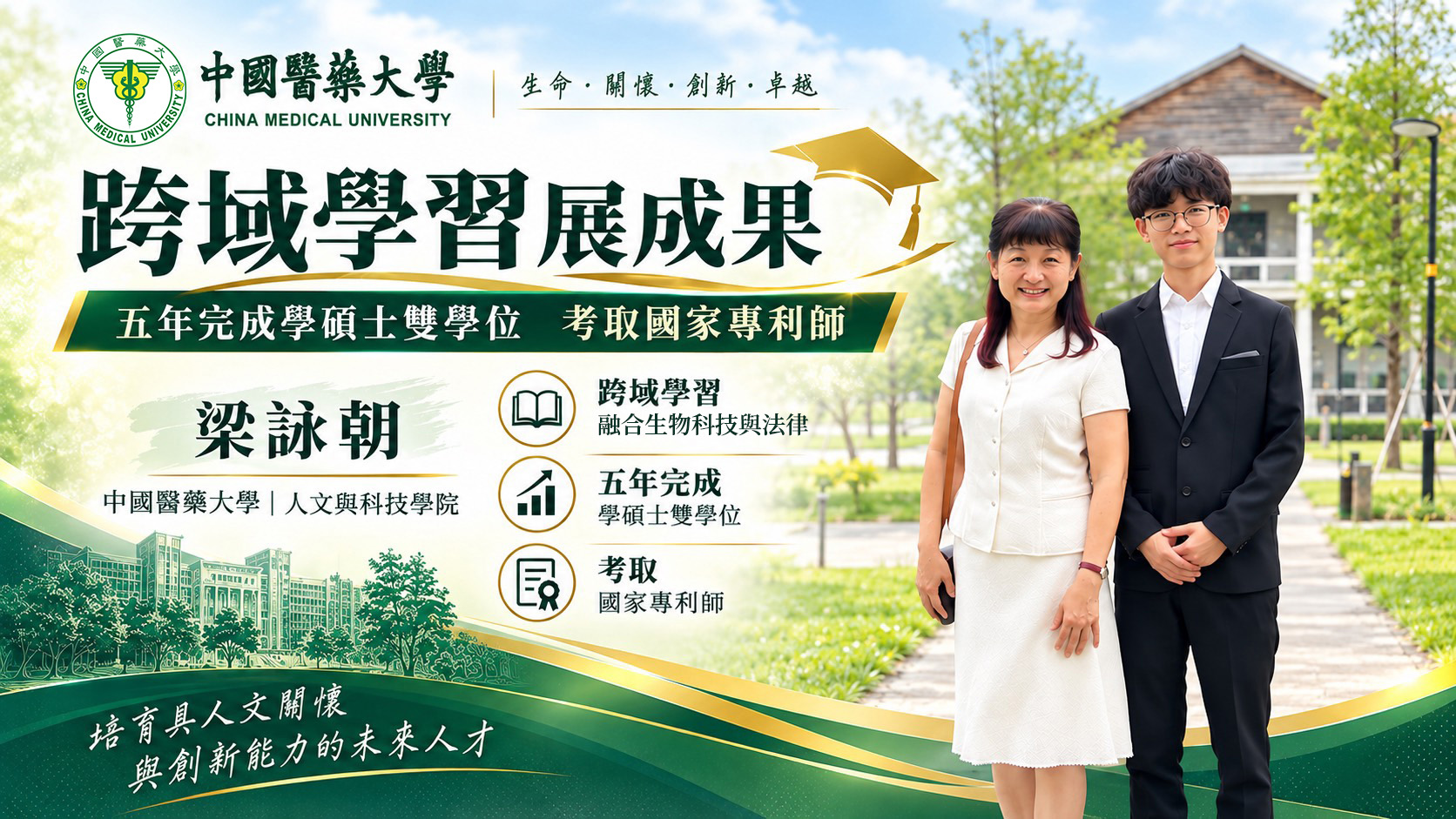 【榮譽時刻】賀！中國醫大梁詠朝跨域學習展成果　五年取得學碩士雙學位、考取國家專利師